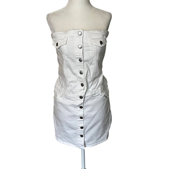Amanda Uprichard Teyana Dress in White Medium New Womens Denim strapless Mini - Picture 4 of 12